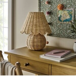 Threshold Scalloped Rattan Wicker Table Lamp - Natural Brown